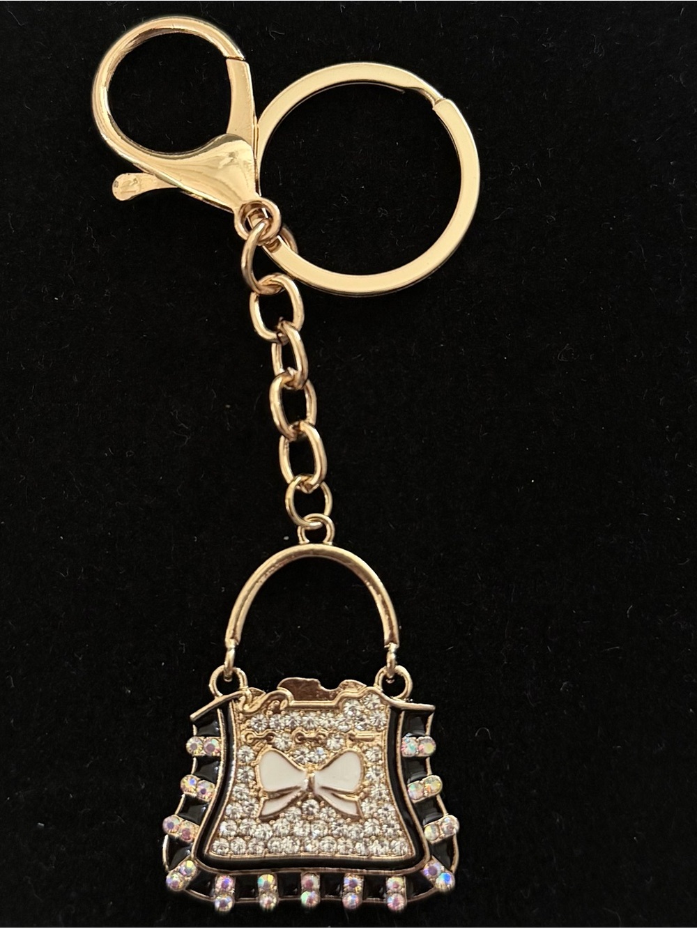 Mint Gold and Black Rhinestone Handbag Keyring